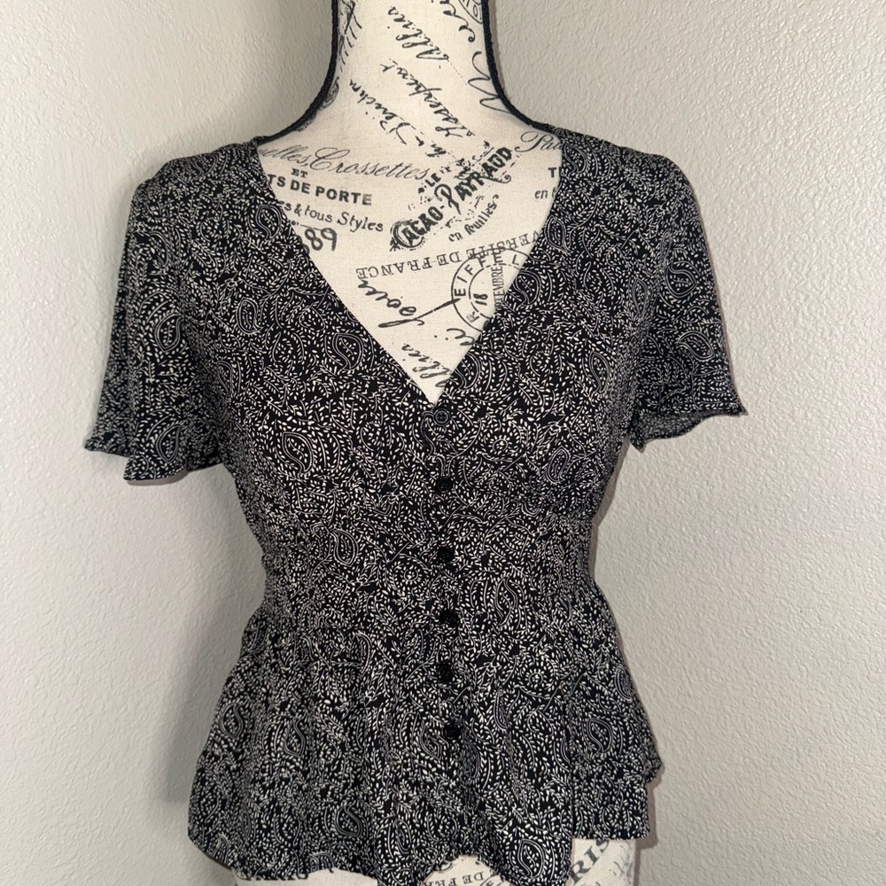 Blush Black and White Paisley Blouse